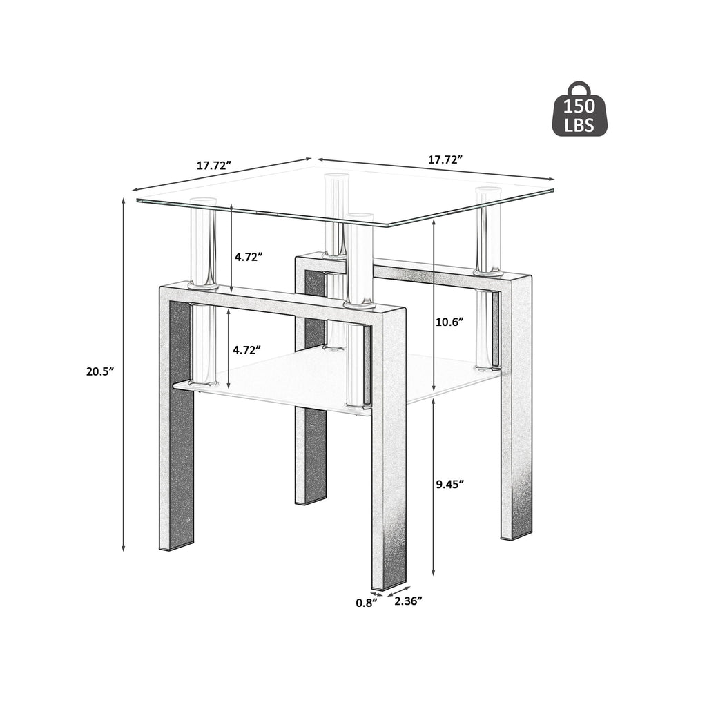 Modern Tempered Glass End Table with Metal Frame - Black or White