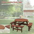 8 Person Wooden Picnic Table with Umbrella Hole - Brown