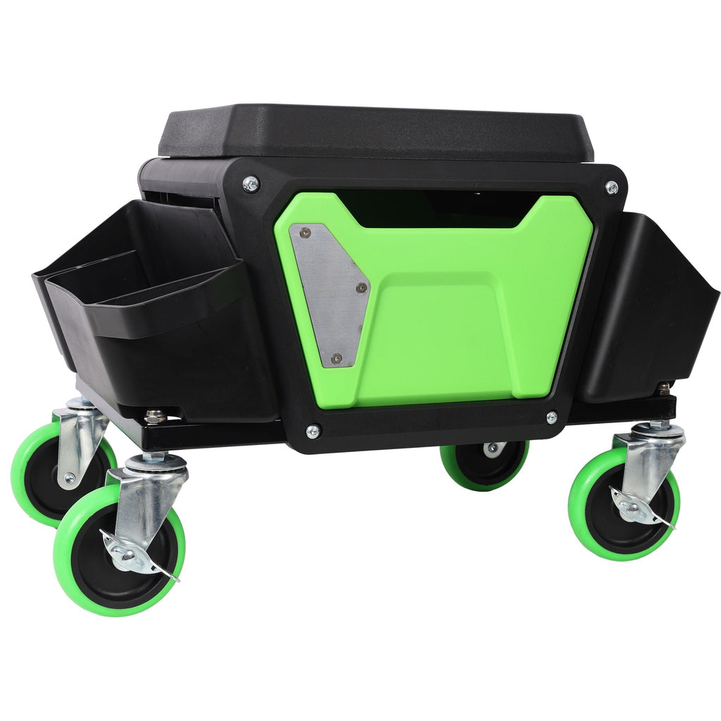 Heavy Duty Mechanic Stool with Wheels and Soft Rubber Cushion - Green