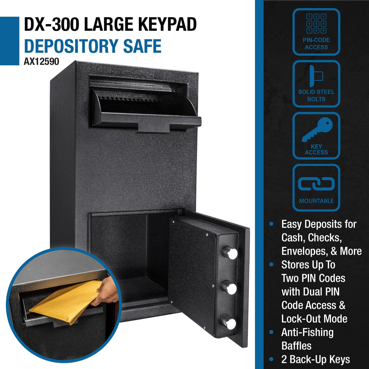 Solid Steel Keypad Depository Safe with Digital Access - Black