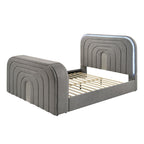 Upholstered Bed with LED, TV Stand & Bluetooth Fireplace - Dark Gray