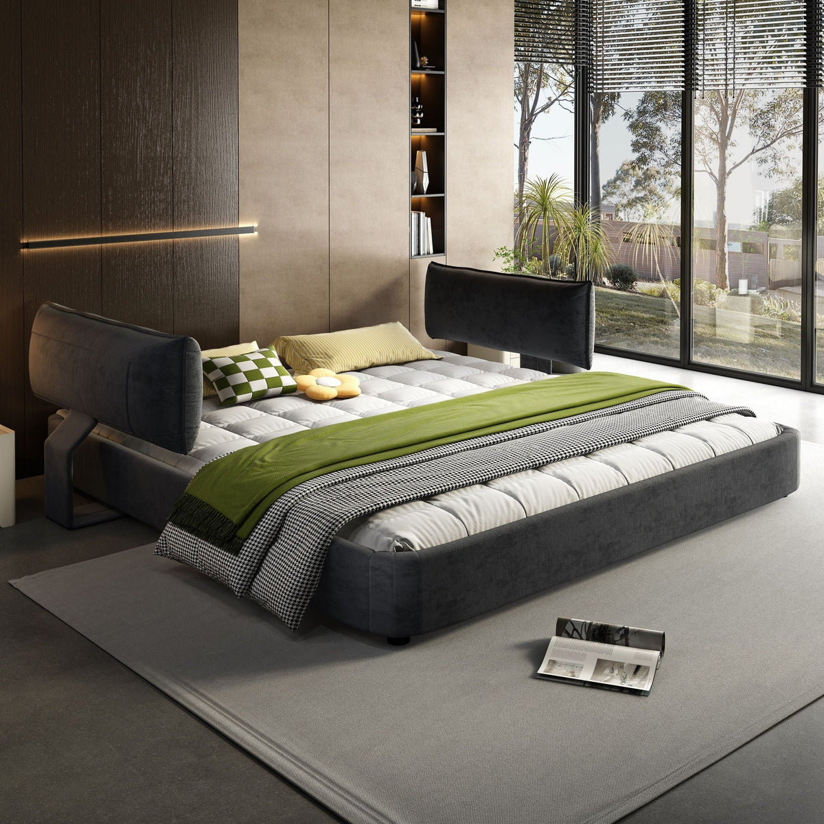 Cloud Bed Frame with Oversized Padded Movable Headboard - King