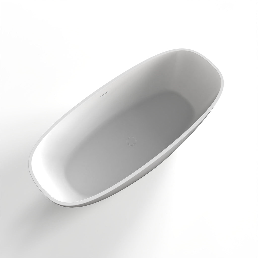 Matte White Freestanding Soaking Bathtub with Ergonomic Design - Solid Surface