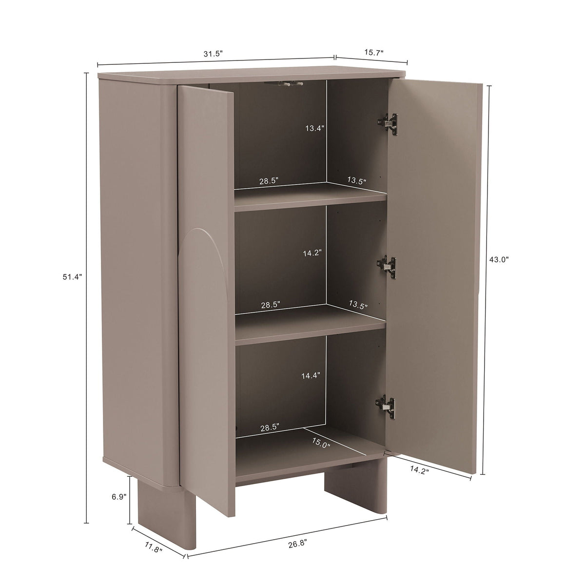 Accent Cabinet with Soft Close Doors and Adjustable Shelves - White, Light Brown, or Green