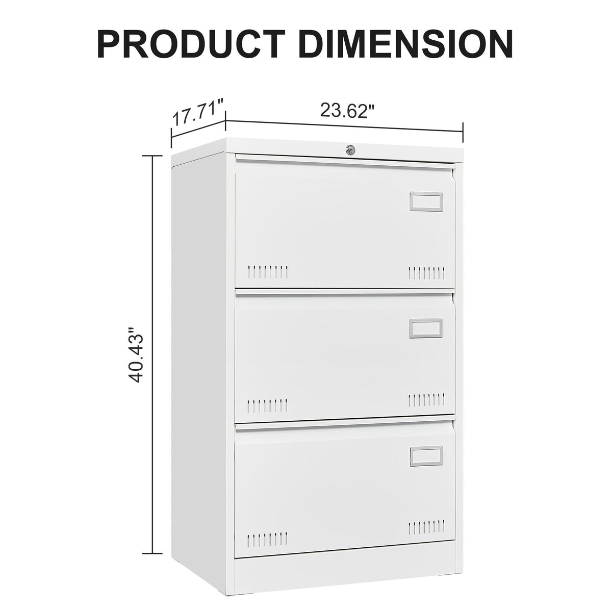 Locking Metal Filing Cabinet 3 Drawer - Multiple Sizes, Black or White