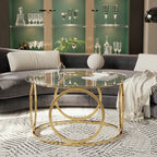 Modern Round Glass Top Coffee Table with Metal Frame - Gold
