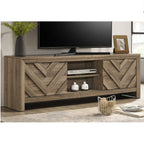 Chevron Patterned Living Room TV Stand with Sliding Doors - Light Brown