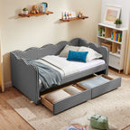 Gingham Daybed with USB Charging Port and Wave-Shaped Design - Multiple Colors