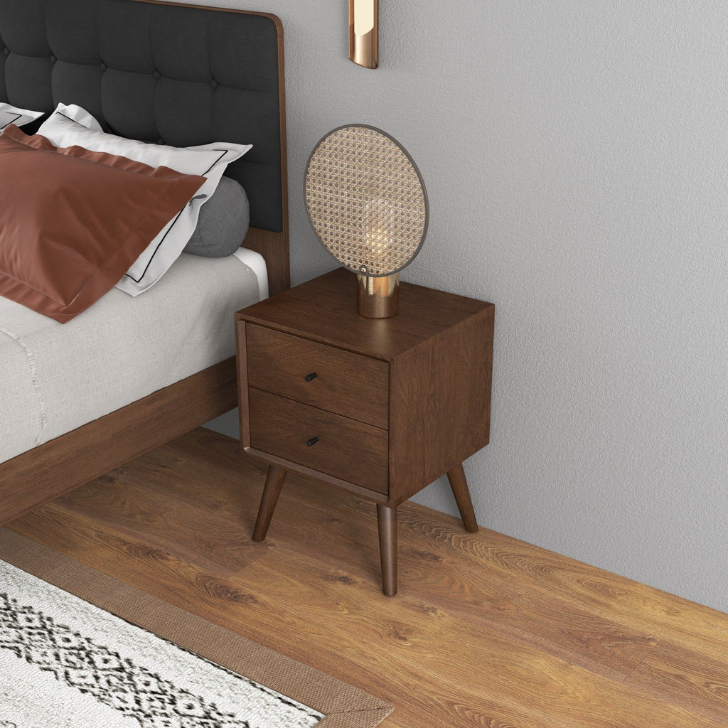 Mid-Century Modern Night Stand with 2 Drawers - Dark Brown or White