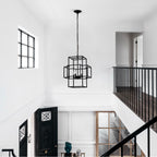 4 Light Metal Lantern Pendant Light with Adjustable Height - Black or Gold