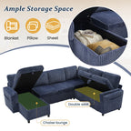Convertible U-Shaped Sectional Sofa Bed with USB Ports and Storage – Black, Dark Gray, Blue