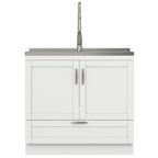 Deluxe Laundry Cabinet with Pull-Out Faucet and Stainless Steel Sink - White