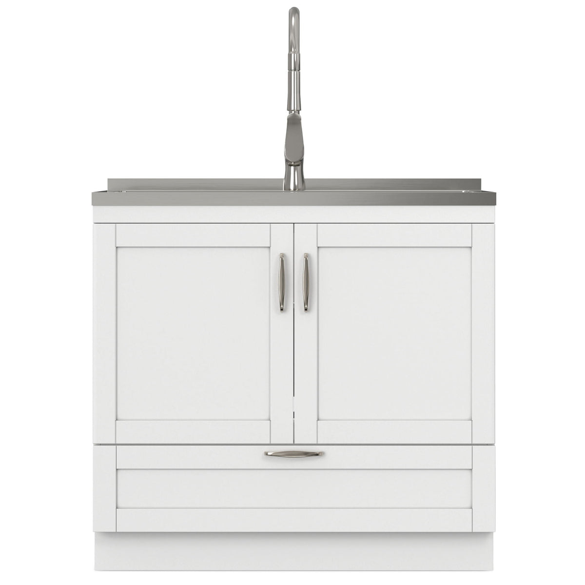 Deluxe Laundry Cabinet with Pull-Out Faucet and Stainless Steel Sink - White