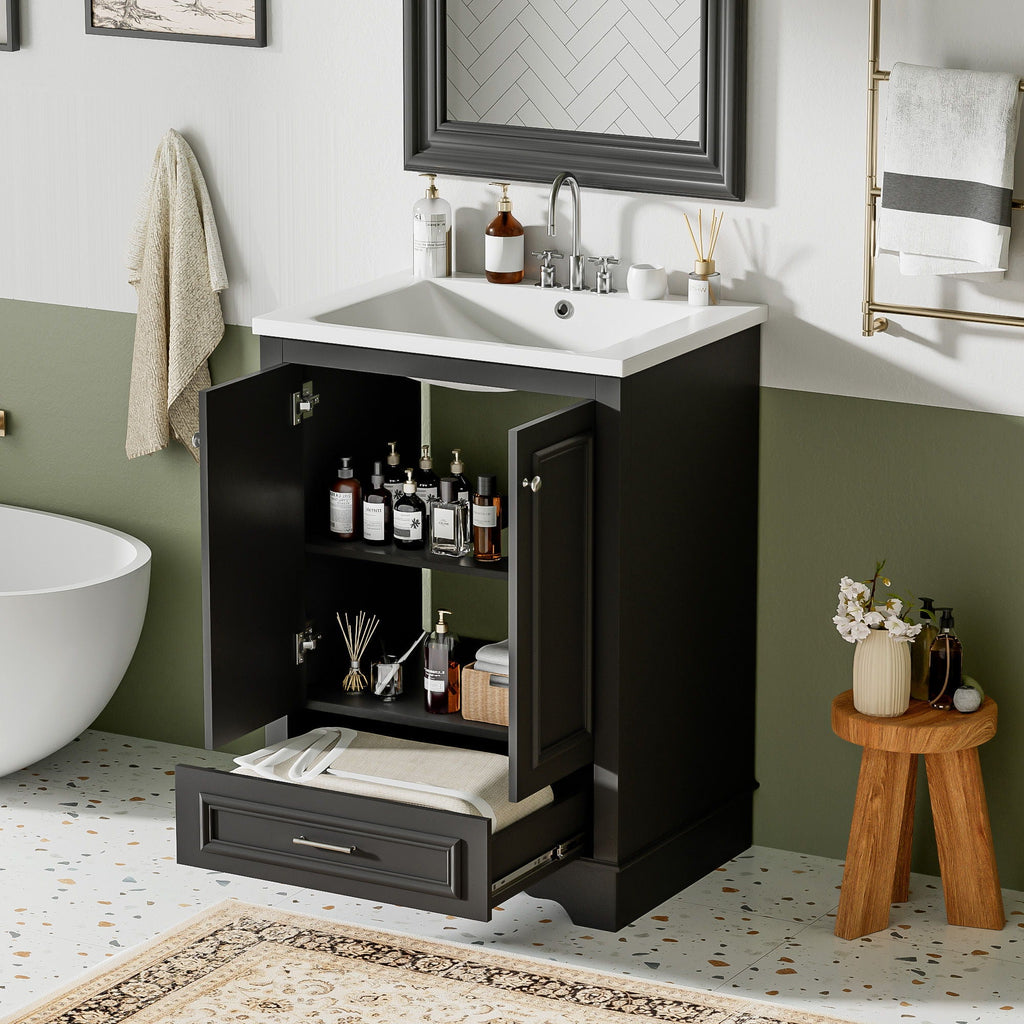 Modern Bathroom Vanity with Ceramic Sink Combo and Storage Cabinet - Multiple Colors