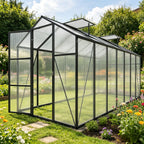 Windproof Greenhouse with Raised Base - Polycarbonate Panels - Black