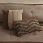 7 Piece Faux Suede Comforter Set with Decorative Pillows - Brown