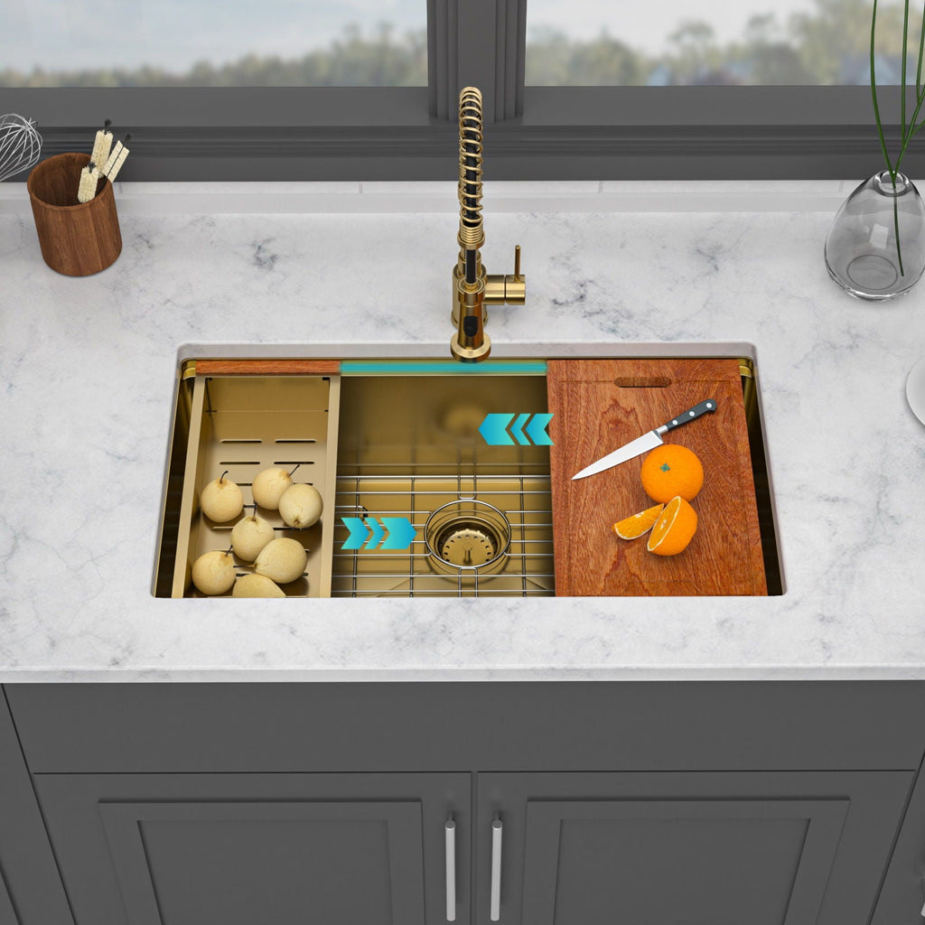 Stainless Steel Undermount Kitchen Sink with Workstation - Gold