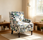 Upholstered Accent Chair with Solid Wood Legs - Vintage Armchair - Blue and White