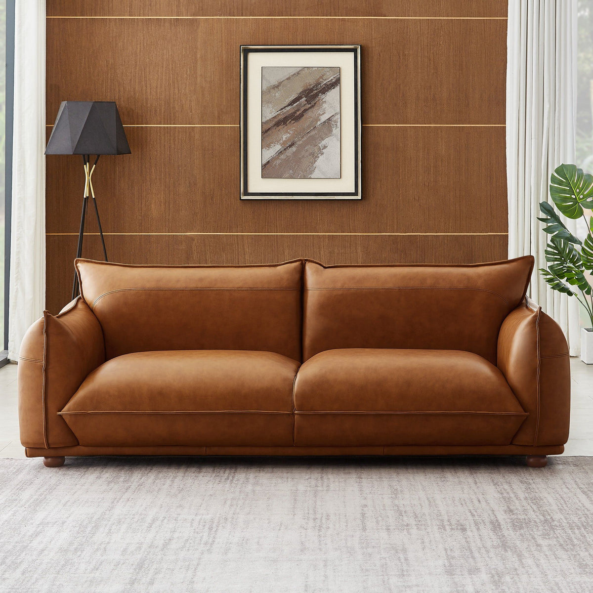 Mid-Century Modern Luxury Sofa with Tufted Design - Light Brown or White