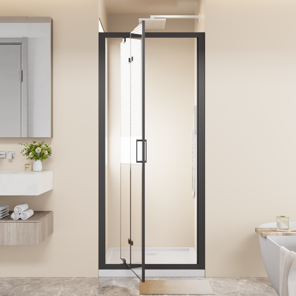 Framed Bi-fold Pivot Shower Door with Tempered Glass - Clear