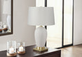 White Ceramic Table Lamp with Linen Shade - Transitional Style - White