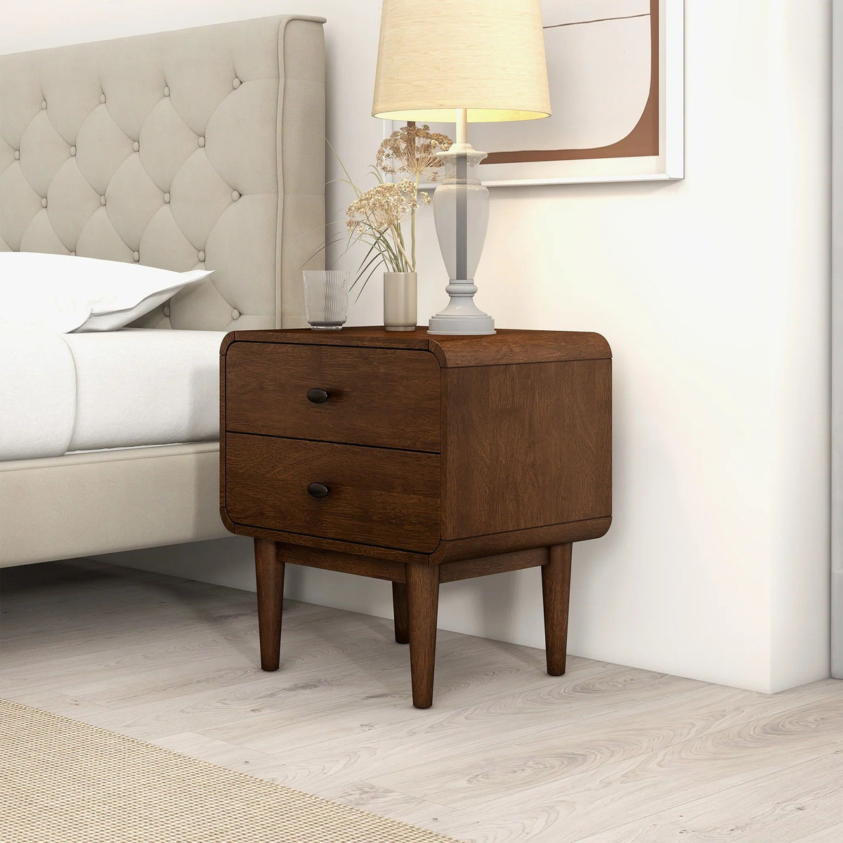 Alexa Night Stand with Solid Wood Construction - Brown