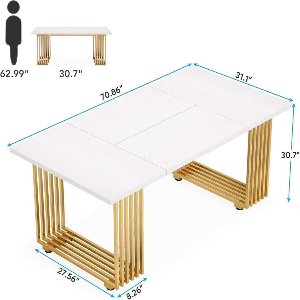 White Executive Desk with Gold Metal Legs - 70.87" Wide