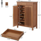 5 Tier Shoe Cabinet with Louvered Doors and Drawer - Brown