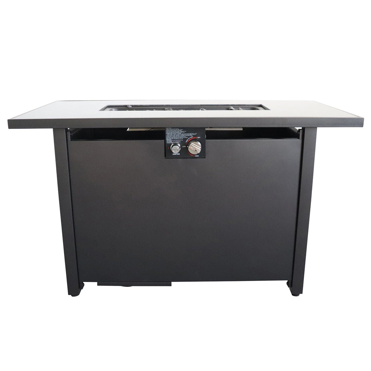 Outdoor Fire Pit Table with Heat Resistant Glass Top - Black