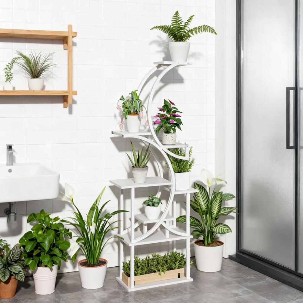 White S-Shaped Plant Stand with 8 Tiers - White