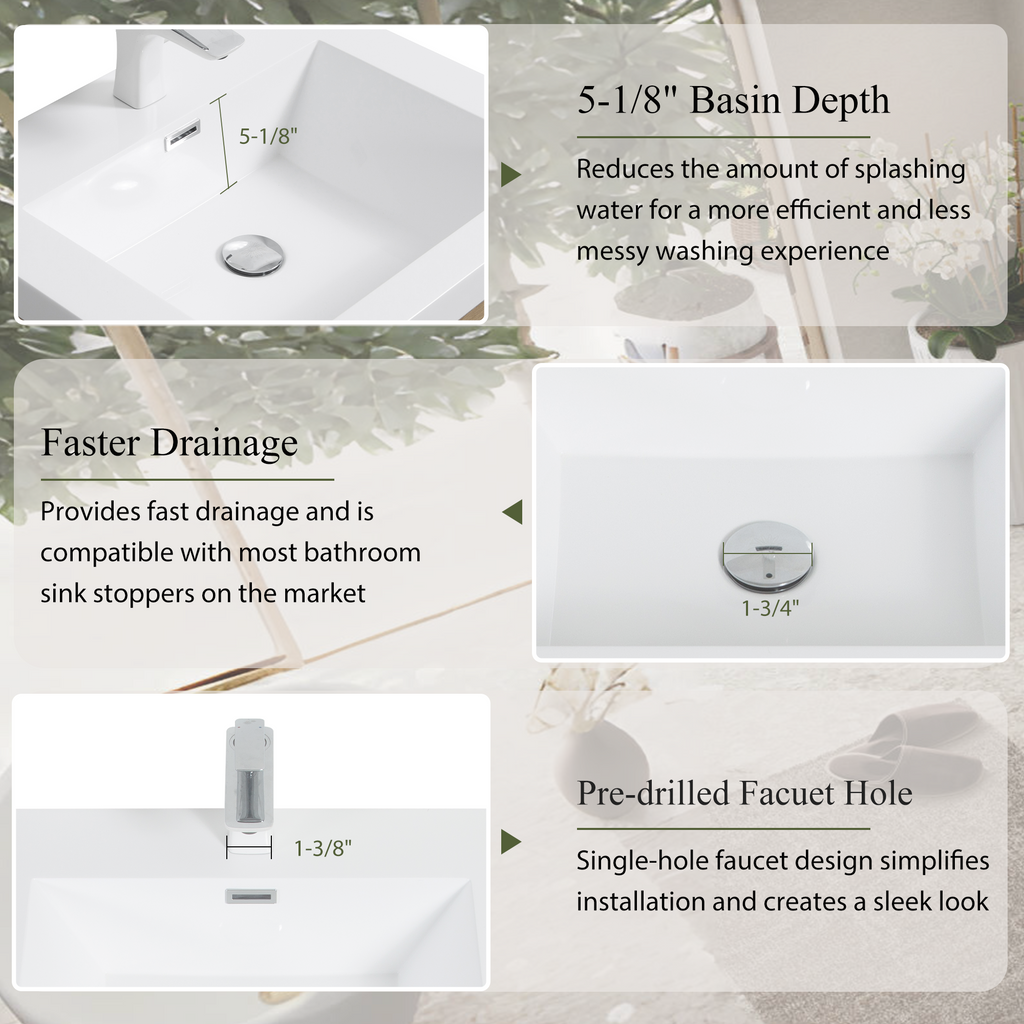 24" Wall-Mounted Bathroom Vanity with Stone Resin Sink - Light Wood