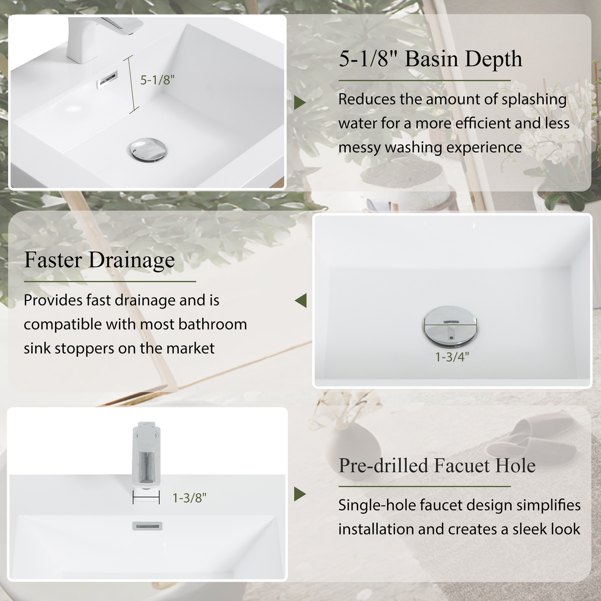 24" Wall-Mounted Bathroom Vanity with Stone Resin Sink - Light Wood