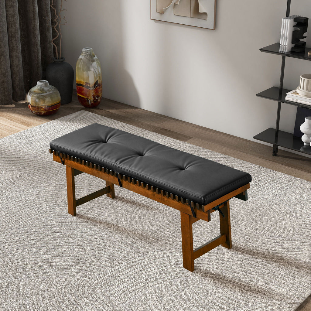 Black Upholstered Bench with Solid Wood Frame - Lucia