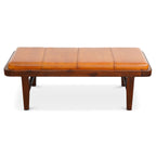 Rustic Upholstered Bench with Genuine Leather Cushion - Tan