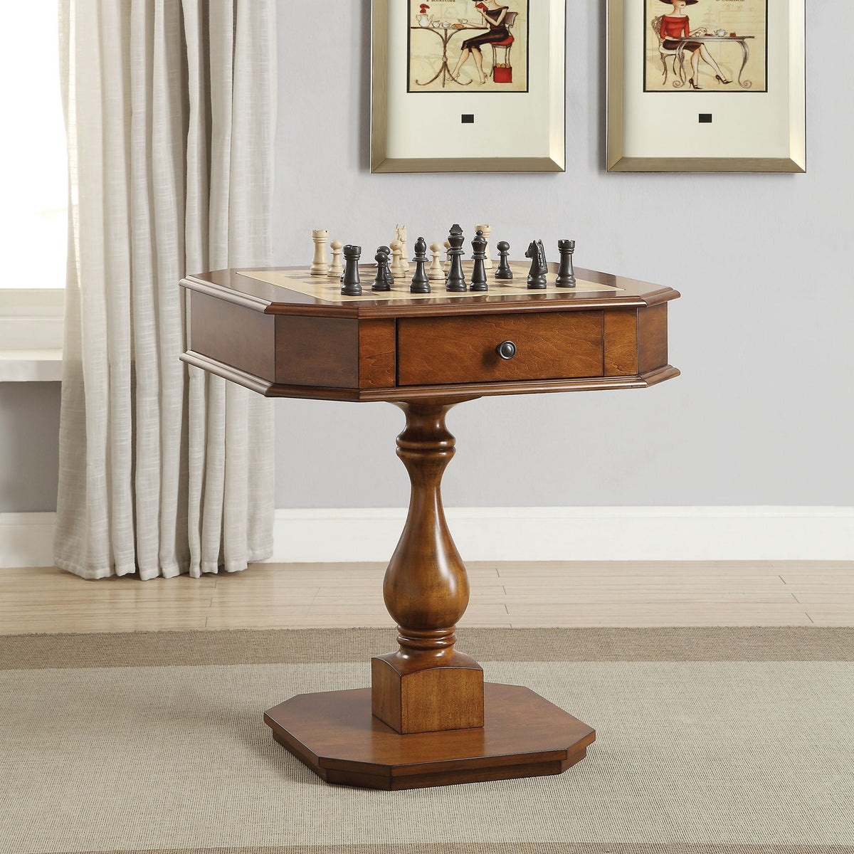 Bishop Reversible Chess Checker Game Table with Game Tray - Light Brown