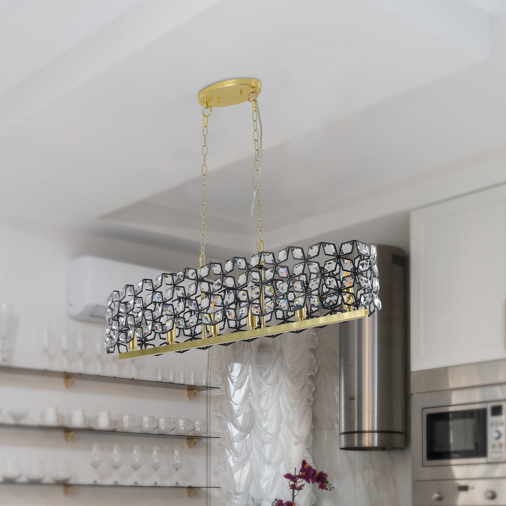 39" Contemporary Crystal Pendant Chandelier with K9 Crystal - Black & Gold
