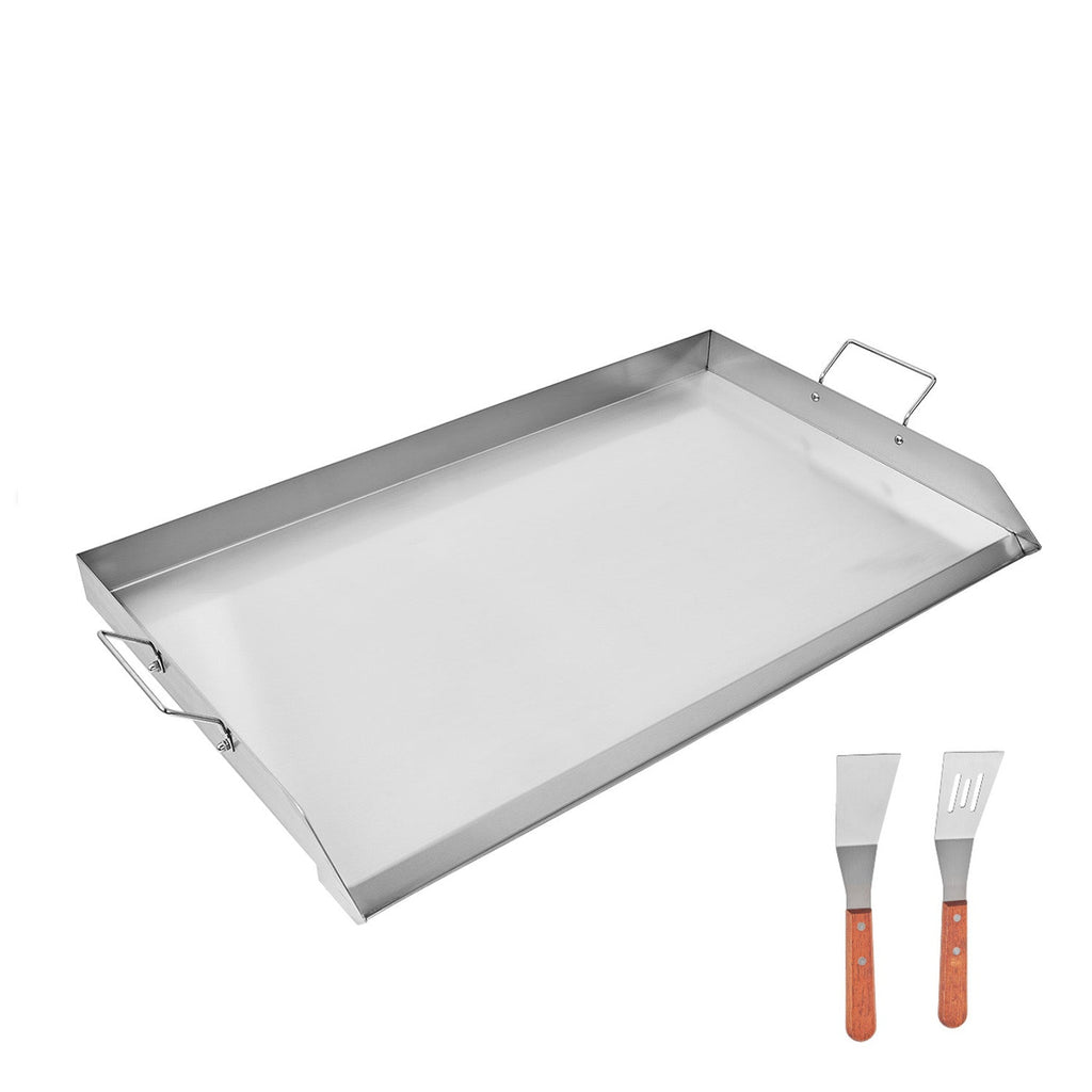 Stainless Steel Flat Top Griddle with Grease Trough – Silver