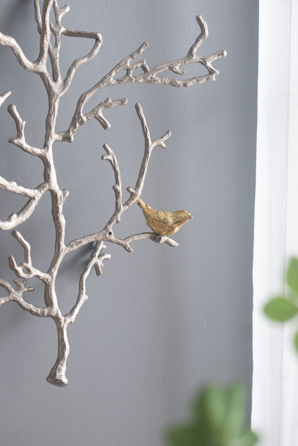 Metal Branch Wall Sculptures with Bird Accents - Silver Multi