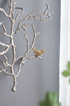 Metal Branch Wall Sculptures with Bird Accents - Silver Multi