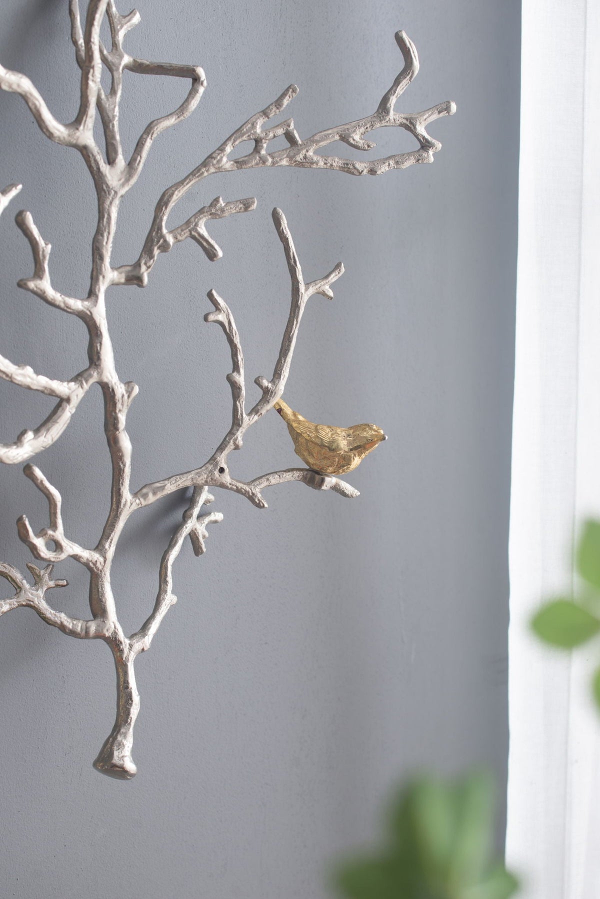 Metal Branch Wall Sculptures with Bird Accents - Silver Multi