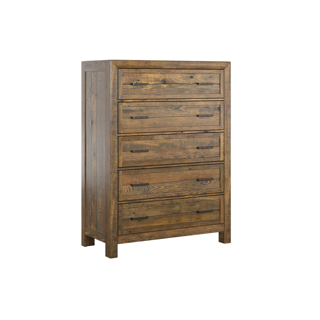 5 Drawer Chest with Solid Wood Construction - Brown
