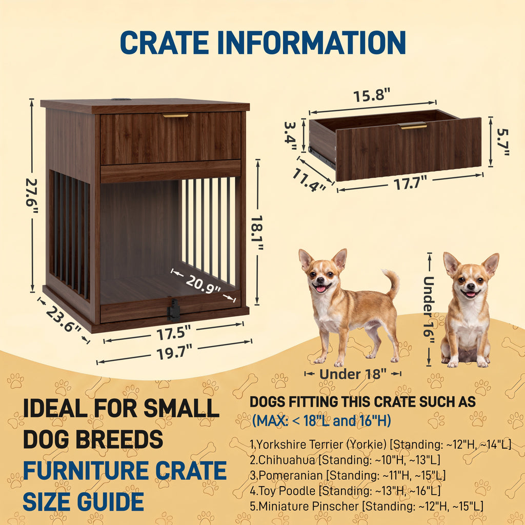 Dog Crate End Table with Charging Station and Storage - Oak/Tempered Glass
