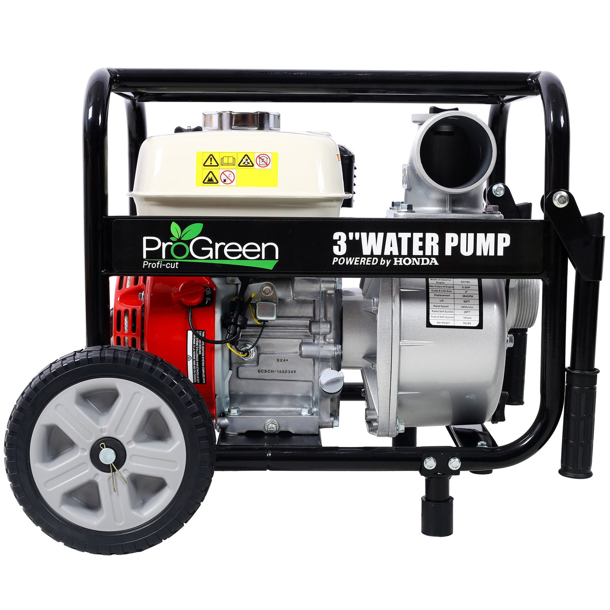 Honda GX160 Engine Water Pump 3" with Accessories Kit and Handle Wheel Kit - Black/Red