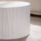 Nesting Coffee Table Set of 2 Round Wooden Tables with Handcrafted Relief - Wood Finish