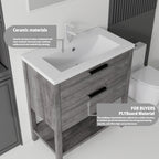 36 Inch Freestanding Bathroom Vanity with Ceramic Sink and Soft-Close Drawer - Grey