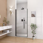Semi-Frameless Circular Pivot Shower Door with Magnetic Soft-Close - Matte Black