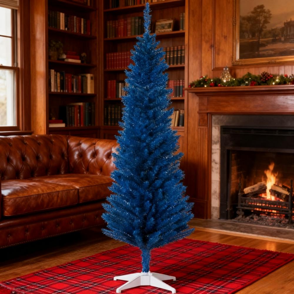 6ft Slim Pencil Artificial Christmas Tree with Full Lush Look - Blue
