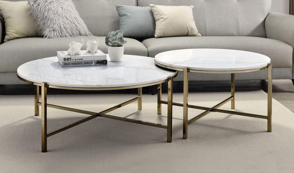 Marble Top Nesting Table Set with Metal Frame - White