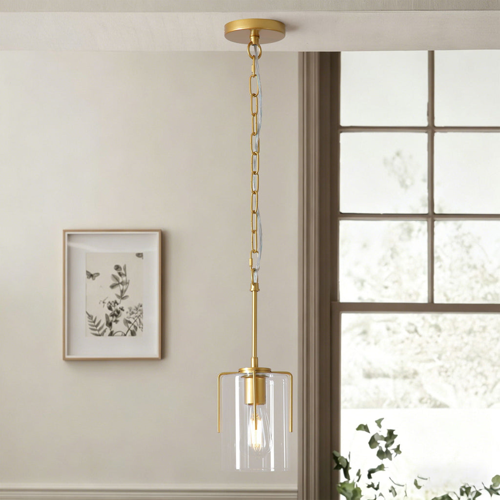 Adjustable Pendant Lighting with Clear Glass Shade - Black or Gold