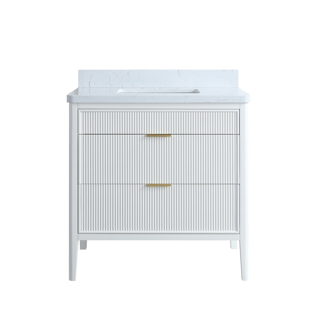 Fully Assembled 30'' Bathroom Vanity with Engineered Marble Top - White